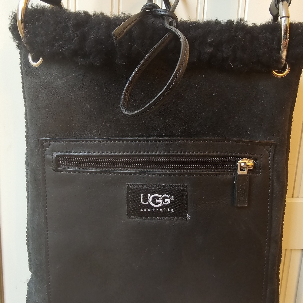 Ugg Australia Black Messenger Sheepskin Suade Crossbody Bag